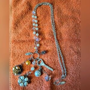 Plunder Necklace flowers key crown beads crystals silver with gold chain